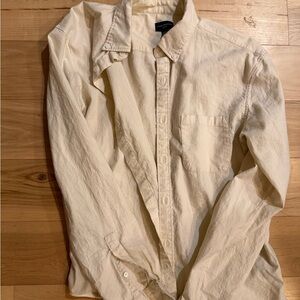 Club Monaco Men's Long-Sleeve Button-Up Shirt in Cream/oat slim fit